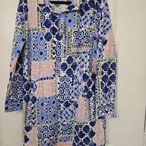 Crown & Ivy Blue Geometric Boho Long Sleeve Stretch Sheath Dress SZ XL EUC